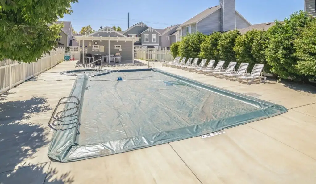 Panorama frame Covered swimming pool in winter day light