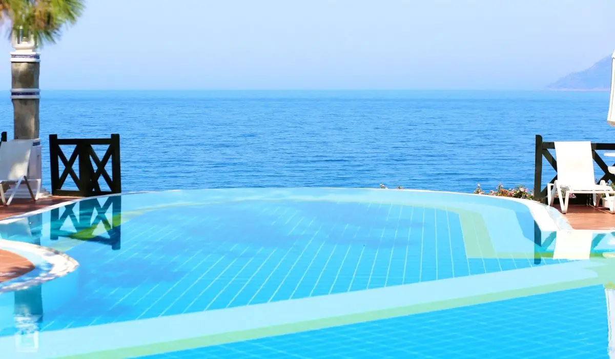 Infinity swimming pool in luxury hotel