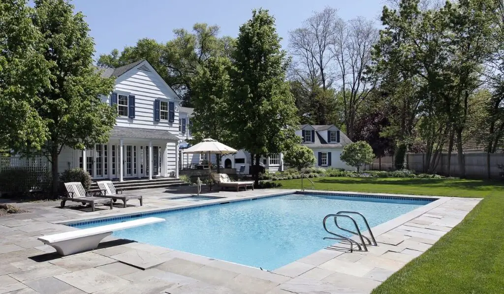 Swimming pool with lake view