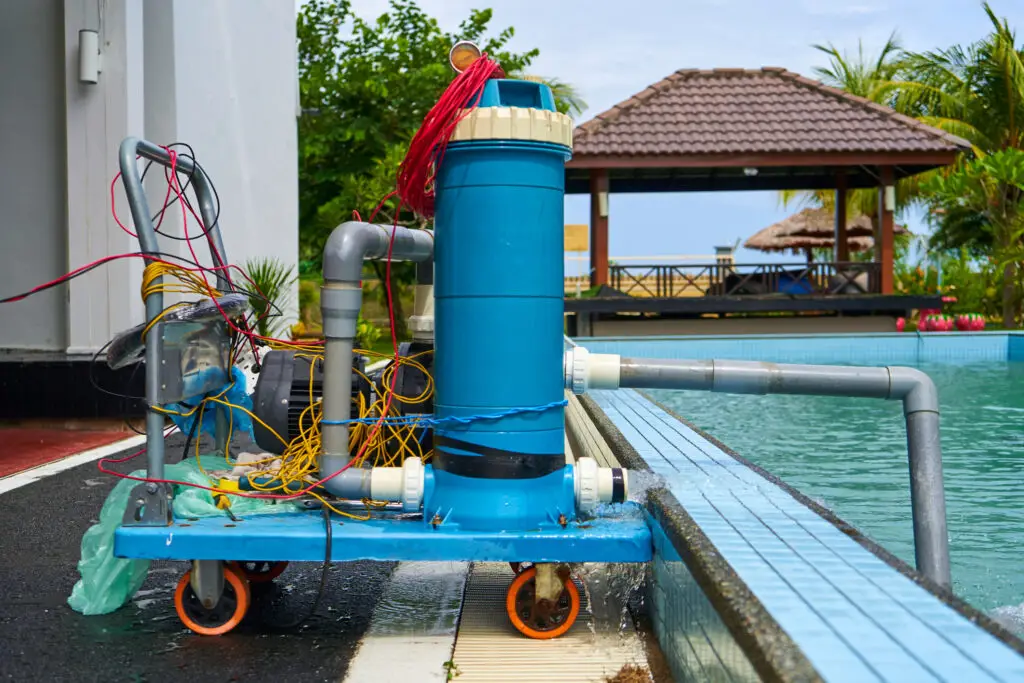 A filter pump cleans the pool water 