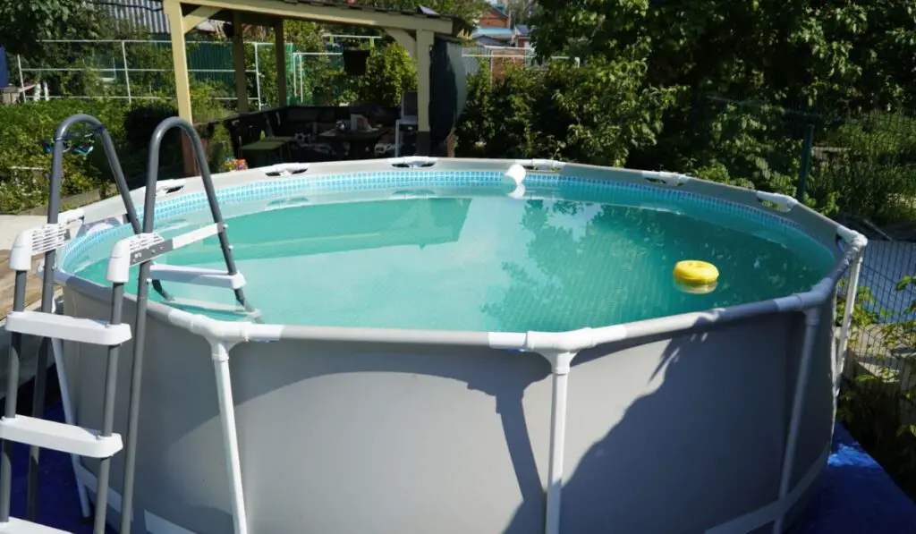 Round pool with water in the garden 