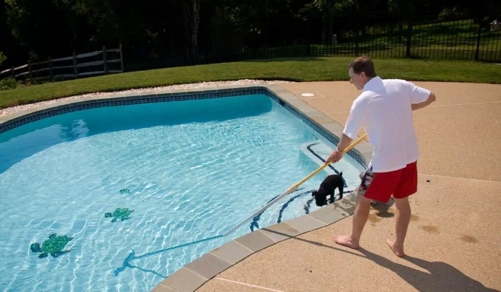 Man brushing pool 