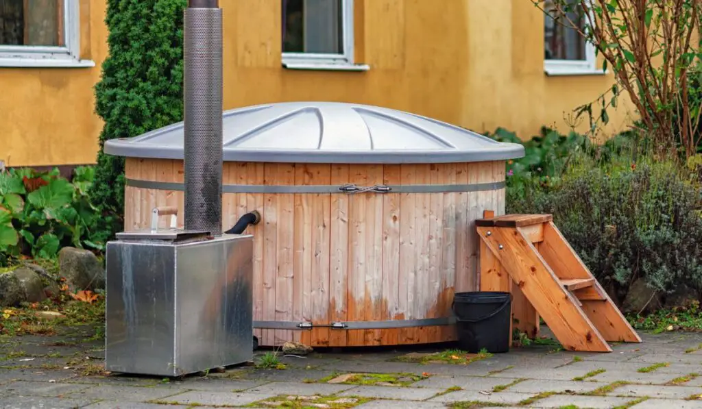 Picture of wooden sauna or jacuzzi outdoors