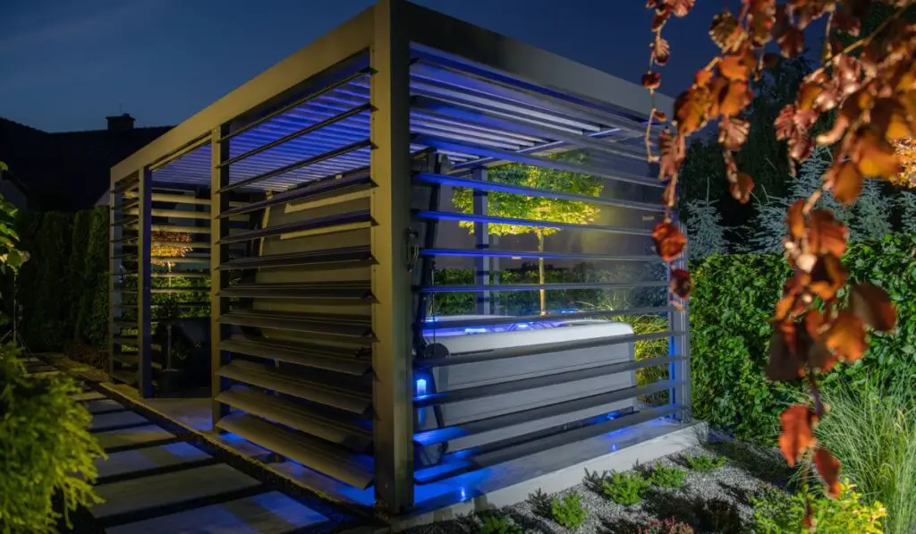 Gazebo with Hot Tub Inside a Modern Garden