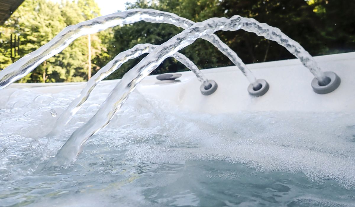 Close-up of water jets inside hot tub