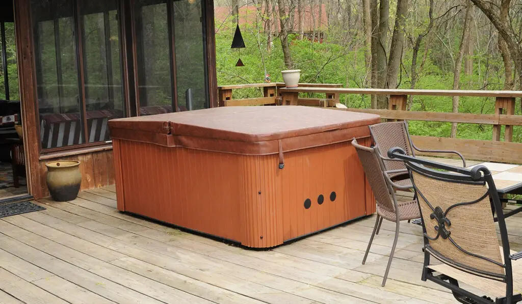 Hot tub on a wood patio