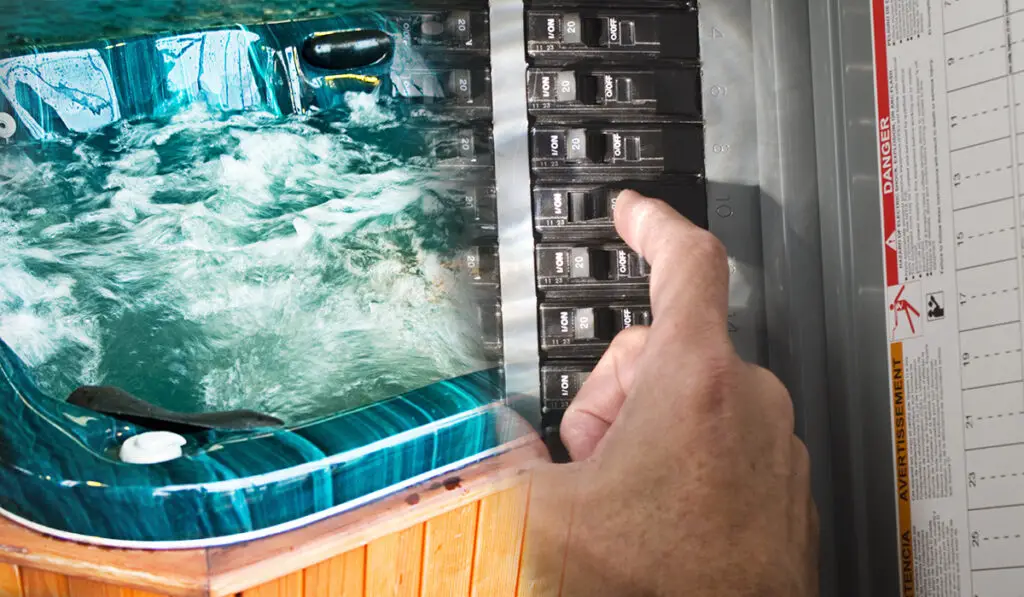 Split image of a hot tub fading into an image of a circuit breaker 
